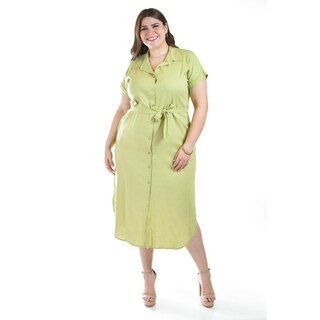 Foto 6 | Foto 6 | Vestido Camisero De Lino Roman Fashion /tallas Extras, 2107 (verde) Verde Claro