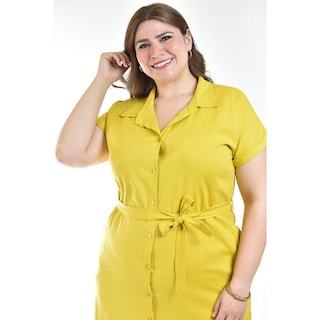 Foto 4 | Foto 4 | Vestido Camisero De Lino Roman Fashion /tallas Extras, 2107 (mostaza) Ocre