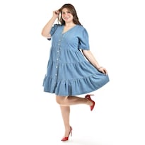 Vestido De Mezclilla Con Botones Roman Fashion /tallas Extras, 3831 (mezclilla Medio) Azul