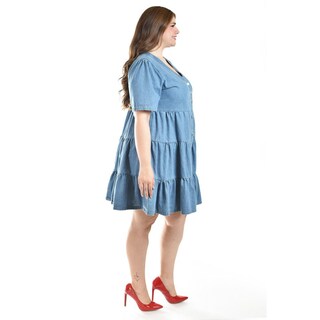 Foto 2 | Foto 2 | Vestido De Mezclilla Con Botones Roman Fashion /tallas Extras, 3831 (mezclilla Medio) Azul