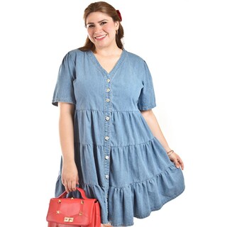 Foto 4 | Foto 4 | Vestido De Mezclilla Con Botones Roman Fashion /tallas Extras, 3831 (mezclilla Medio) Azul
