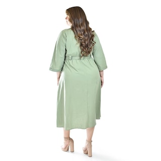 Foto 3 | Foto 3 | Vestido Camisero Con Cinto Roman Fashion /tallas Extras, 3827-p (verde Militar) Verde Lima