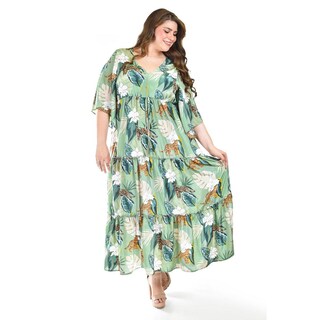 Foto 5 | Foto 5 | Maxi Vestido Estampado Roman Fashion /tallas Extras, 3834 (verde) Verde