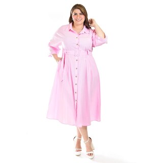 Foto 1 | Foto 1 | Vestido Camisero Con Cinto Roman Fashion /tallas Extras, 3827-p (rosa) Rosa