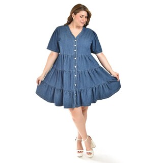 Foto 1 | Foto 1 | Vestido De Mezclilla Con Botones Roman Fashion /tallas Extras, 3831 (mezclilla Dark) Azul