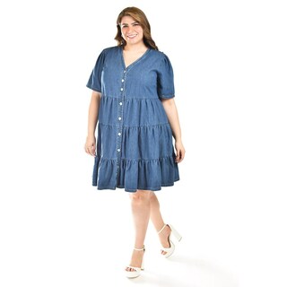 Foto 2 | Foto 2 | Vestido De Mezclilla Con Botones Roman Fashion /tallas Extras, 3831 (mezclilla Dark) Azul