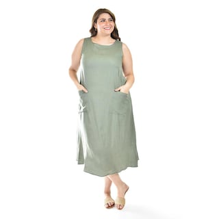 Foto 1 | Foto 1 | Vestido De Lino Con Bolsillos Roman Fashion /tallas Extras, 3830 (verde Militar) Verde Oscuro