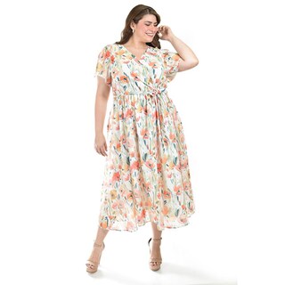 Foto 1 | Foto 1 | Vestido Midi Con Estampado Floral Roman Fashion /tallas Extras, 3833 (naranja) Naranja