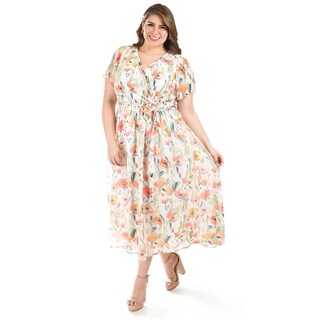 Foto 5 | Foto 5 | Vestido Midi Con Estampado Floral Roman Fashion /tallas Extras, 3833 (naranja) Naranja