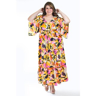 Foto 5 | Foto 5 | Maxi Vestido Estampado Roman Fashion /tallas Extras, 3834 (amarillo) Amarillo
