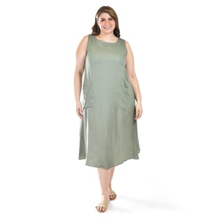 Foto 4 | Foto 4 | Vestido De Lino Con Bolsillos Roman Fashion /tallas Extras, 3830 (verde Militar) Verde Oscuro