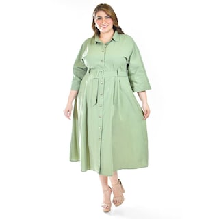 Foto 5 | Foto 5 | Vestido Camisero Con Cinto Roman Fashion /tallas Extras, 3827-p (verde Militar) Verde Lima