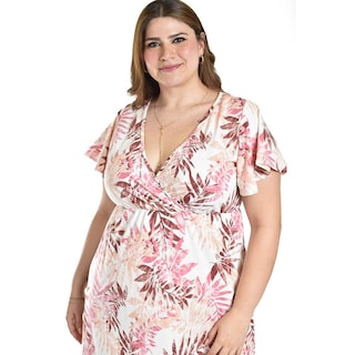 Foto 4 | Foto 4 | Vestido Largo Estampado Hojas Roman Fashion /tallas Extras, 42548 (rosa Flor) Rosa