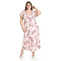 Vestido Largo Estampado Hojas Roman Fashion /tallas Extras, 42548 (rosa Flor) Rosa