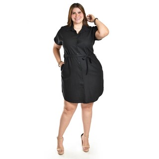 Foto 1 | Foto 1 | Vestido Camisero De Lino Roman Fashion /tallas Extras, 2336 (negro) Negro