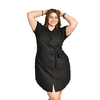 Foto 4 | Foto 4 | Vestido Camisero De Lino Roman Fashion /tallas Extras, 2336 (negro) Negro