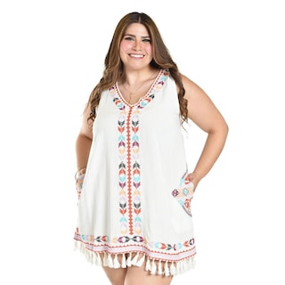Foto 5 | Foto 5 | Vestido Bordado Con Flecos Roman Fashion /tallas Extras, 6279 (blanco / Multicolor) Blanco