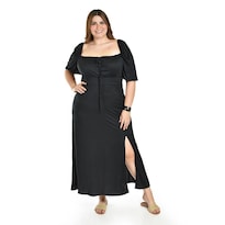 Vestido Largo Estilo Campesino Roman Fashion /tallas Extras, 4356 (negro) Negro