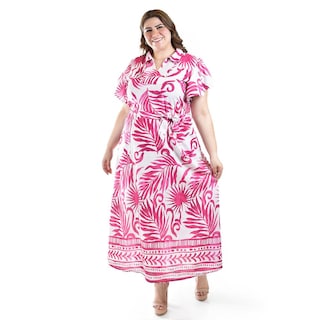 Foto 1 | Foto 1 | Vestido Largo Estampado Hojas Roman Fashion /tallas Extras, 4338 (fiusha Hojas) Fucsia