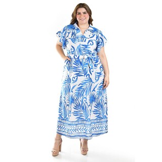 Foto 1 | Foto 1 | Vestido Largo Estampado Hojas Roman Fashion /tallas Extras, 4338 (azul Rey Hojas) Azul