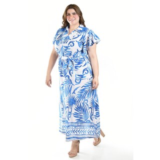 Foto 2 | Foto 2 | Vestido Largo Estampado Hojas Roman Fashion /tallas Extras, 4338 (azul Rey Hojas) Azul