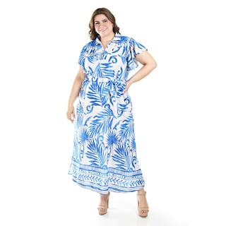 Foto 4 | Foto 4 | Vestido Largo Estampado Hojas Roman Fashion /tallas Extras, 4338 (azul Rey Hojas) Azul