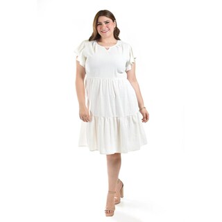 Foto 6 | Foto 6 | Vestido De Lino Con Volantes Roman Fashion /tallas Extras, 4355 (blanco) Blanco