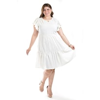 Vestido De Lino Con Volantes Roman Fashion /tallas Extras, 4355 (blanco) Blanco