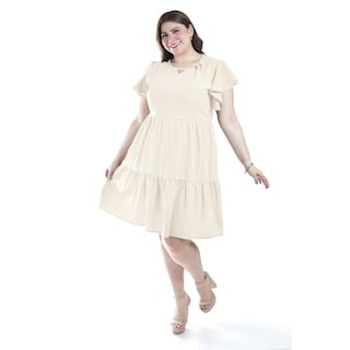 Foto 1 | Foto 1 | Vestido De Lino Con Volantes Roman Fashion /tallas Extras, 4355 (beige) Beige