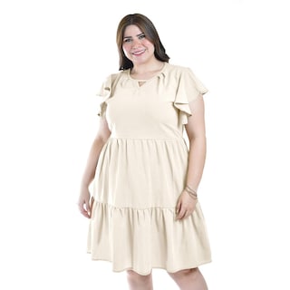 Foto 5 | Foto 5 | Vestido De Lino Con Volantes Roman Fashion /tallas Extras, 4355 (beige) Beige