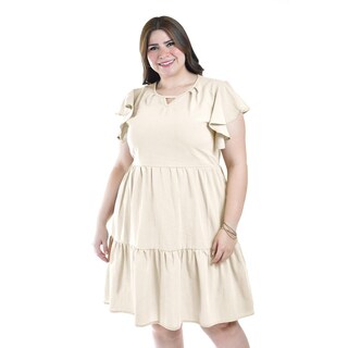 Foto 5 | Foto 5 | Vestido De Lino Con Volantes Roman Fashion /tallas Extras, 4355 (beige) Beige