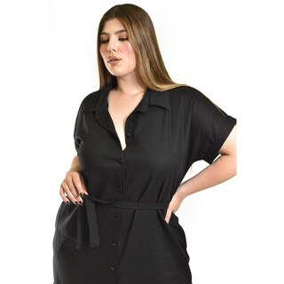 Foto 4 | Foto 4 | Vestido Camisero De Lino Roman Fashion /tallas Extras, 2107 (negro) Negro