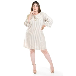 Foto 1 | Foto 1 | Vestido De Lino A Rayas Roman Fashion /tallas Extras, 4085 (líneas Beige) Beige