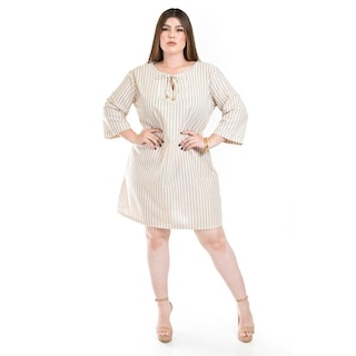 Foto 5 | Foto 5 | Vestido De Lino A Rayas Roman Fashion /tallas Extras, 4085 (líneas Beige) Beige