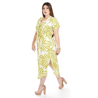 Foto 2 | Foto 2 | Vestido Camisero Estampado Tropical Roman Fashion /tallas Extras, 2619 (lima) Verde Lima