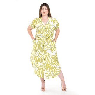 Foto 5 | Foto 5 | Vestido Camisero Estampado Tropical Roman Fashion /tallas Extras, 2619 (lima) Verde Lima