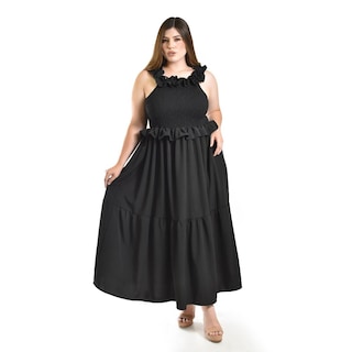 Foto 1 | Foto 1 | Vestido Largo Con Olanes Roman Fashion/ Tallas Extras, 4360 (negro) Negro
