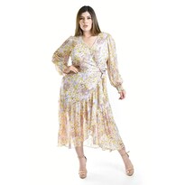 Vestido Vaporoso De Manga Larga Roman Fashion /tallas Extras, 3014 (lila / Amarillo) Lila