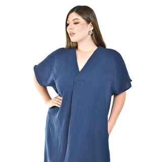 Foto 4 | Foto 4 | Vestido De Algodon Con Bolsillos Roman Fashion /tallas Extras, 4363 (azul Marino) Azul Marino