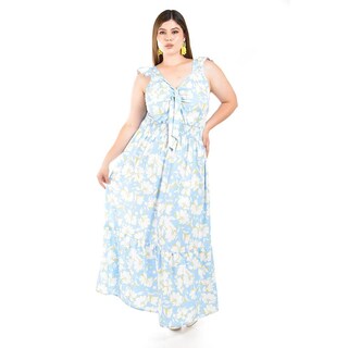 Foto 5 | Foto 5 | Maxi Vestido Floreado Roman Fashion /tallas Extras, 4335 (azul Cielo) Azul