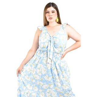 Foto 4 | Foto 4 | Maxi Vestido Floreado Roman Fashion /tallas Extras, 4335 (azul Cielo) Azul