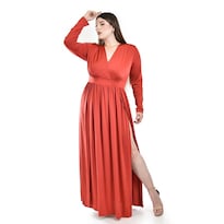 Maxivestido Roman Fashion Naranja con Abertura para Mujer