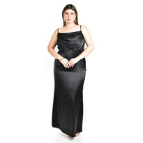 Vestido de Escote Drapeado Roman Fashion Negro para Mujer