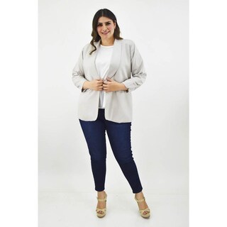 Foto 5 | Foto 5 | Blazer De Lino Roman Fashion Tallas Extras 2329 Gris