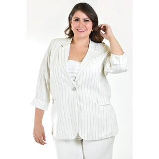 Foto 5 | Foto 5 | Blazer Lino Con Líneas Roman Fashion /tallas Extras 2401 Blanco