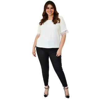 Foto 5 | Foto 5 | Blusa con Plumas Roman Fashion 3870 color Hueso
