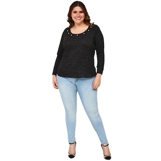 Foto 5 | Foto 5 | Blusa Tejida con Perlas Roman Fashion 1138 color Gris