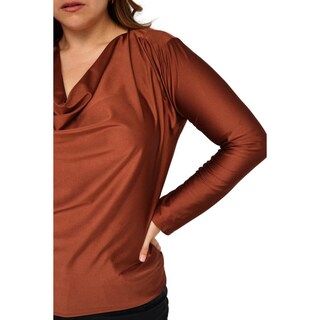 Foto 6 | Foto 6 | Blusa Elegante de Satín ROMAN FASHION 1787 color Marrón Tallas Extras