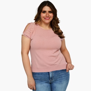 Foto 1 | Foto 1 | Blusa ROMAN FASHION 2022 color Rosa Tejida con Perlas Talla Extra