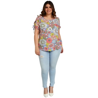 Foto 5 | Foto 5 | Blusa Estampada Roman Fashion color Azul para Mujer